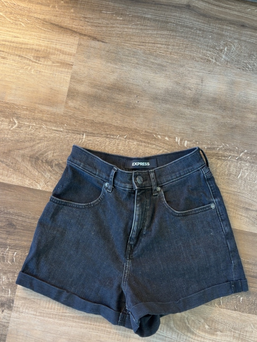 Express Dark Black Denim High-Rise Women's Shorts